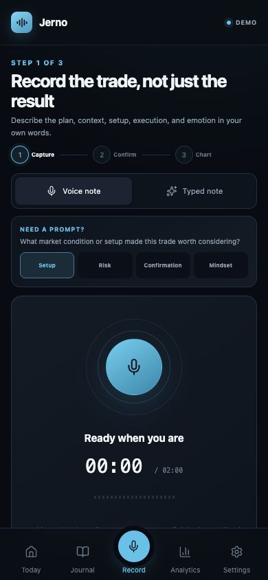 Jerno voice recording screen preserving the original trade reasoning